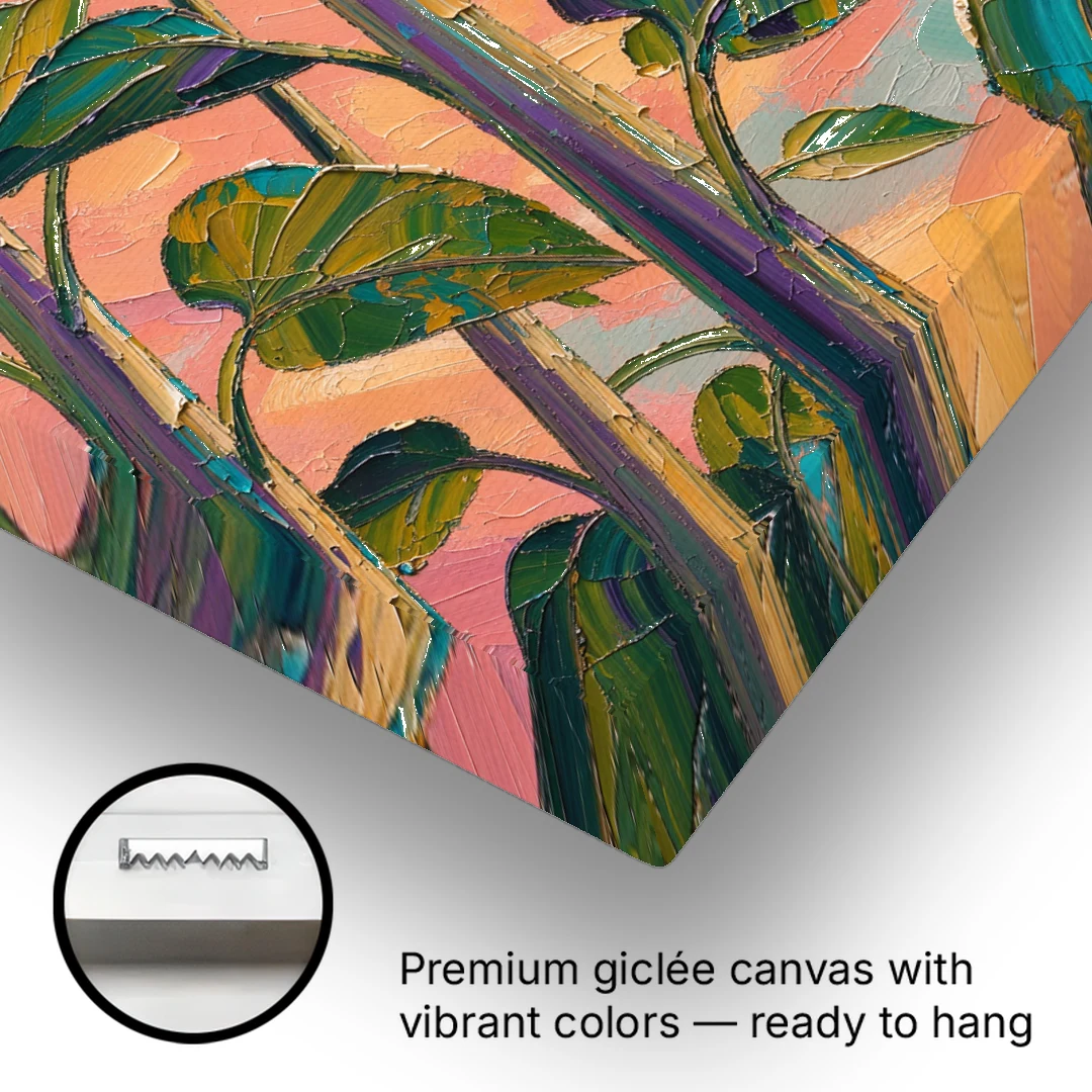 Impasto Yellow Flower Looking Up at Dusk - Canvas Wall Art - Gallery Wrap Corner