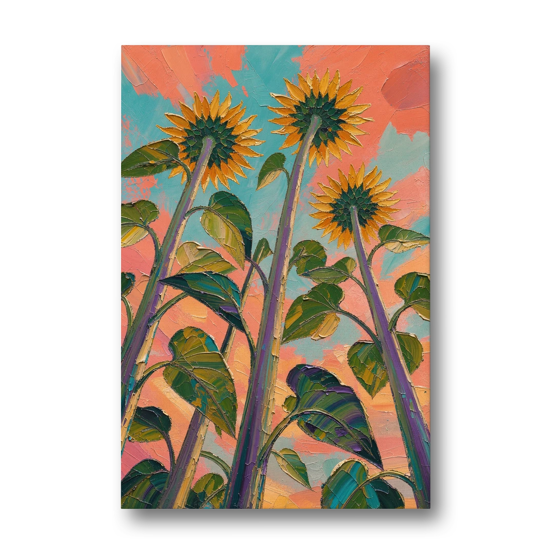 Impasto Yellow Flower Looking Up at Dusk - Canvas Wall Art - Front