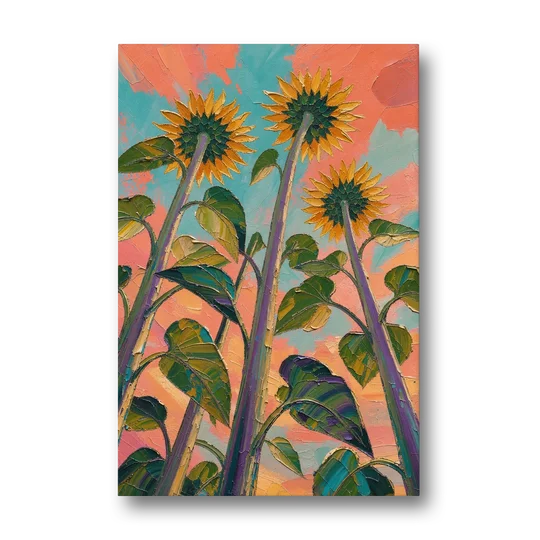 Impasto Yellow Flower Looking Up at Dusk - Canvas Wall Art - Front