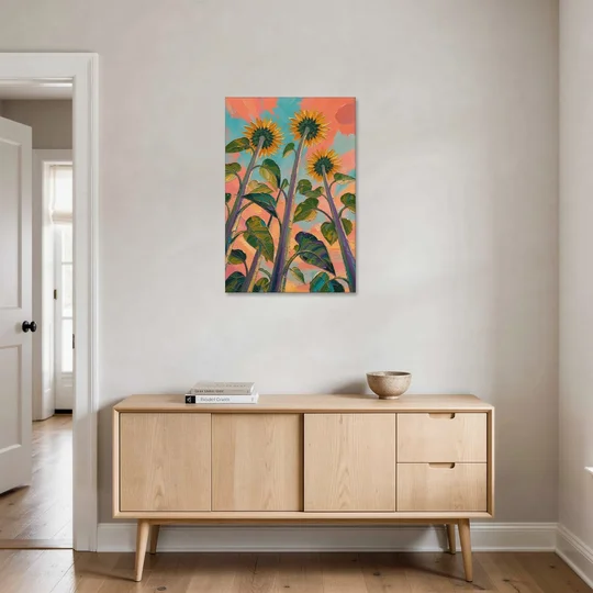 Impasto Yellow Flower Looking Up at Dusk - Canvas Wall Art - Coffee Table - 24x36