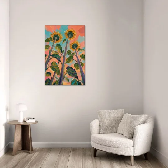 Impasto Yellow Flower Looking Up at Dusk - Canvas Wall Art - Sofa - 24x36