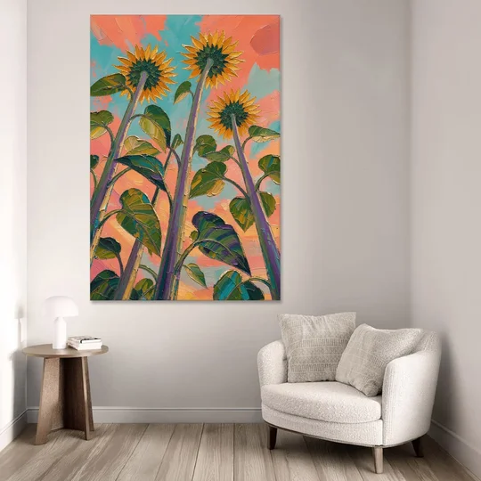 Impasto Yellow Flower Looking Up at Dusk - Canvas Wall Art - Sofa - 40x60