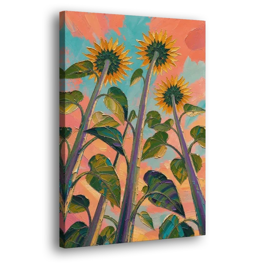 Impasto Yellow Flower Looking Up at Dusk - Canvas Wall Art - Side