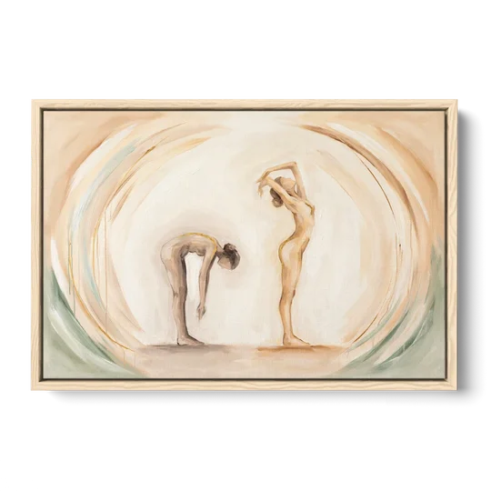 Yoga Painting of Forward Fold and Backbend - Oak Framed Canvas Wall Art - Front