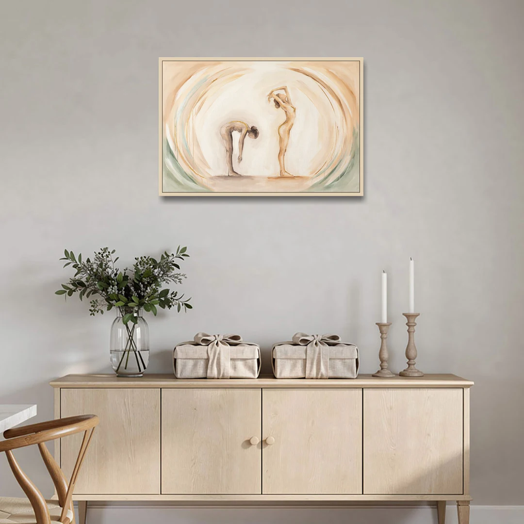 Yoga Painting of Forward Fold and Backbend - Oak Framed Canvas Wall Art - Coffee Table - 36x24