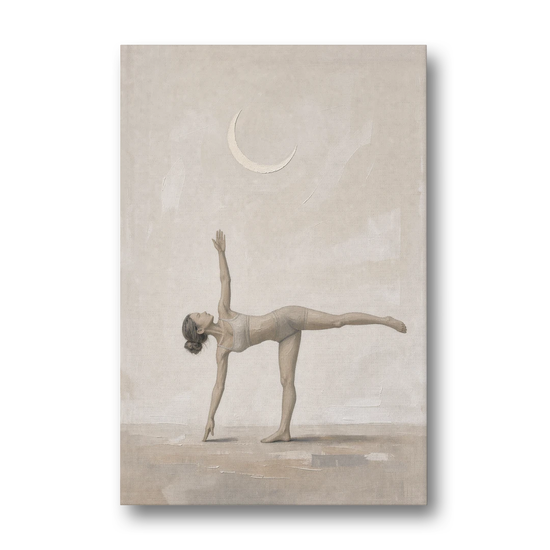 Yoga Studio Decor with Half Moon Pose Under Crescent - Canvas Wall Art - Front