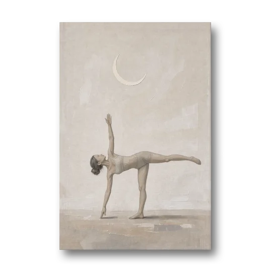 Yoga Studio Decor with Half Moon Pose Under Crescent - Canvas Wall Art - Front