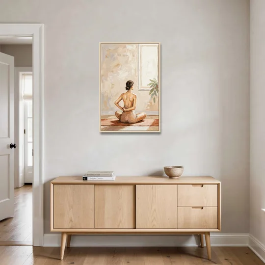 Yoga Wall Art Seated Pose by the Tall Window - Oak Framed Canvas Wall Art - Coffee Table - 24x36