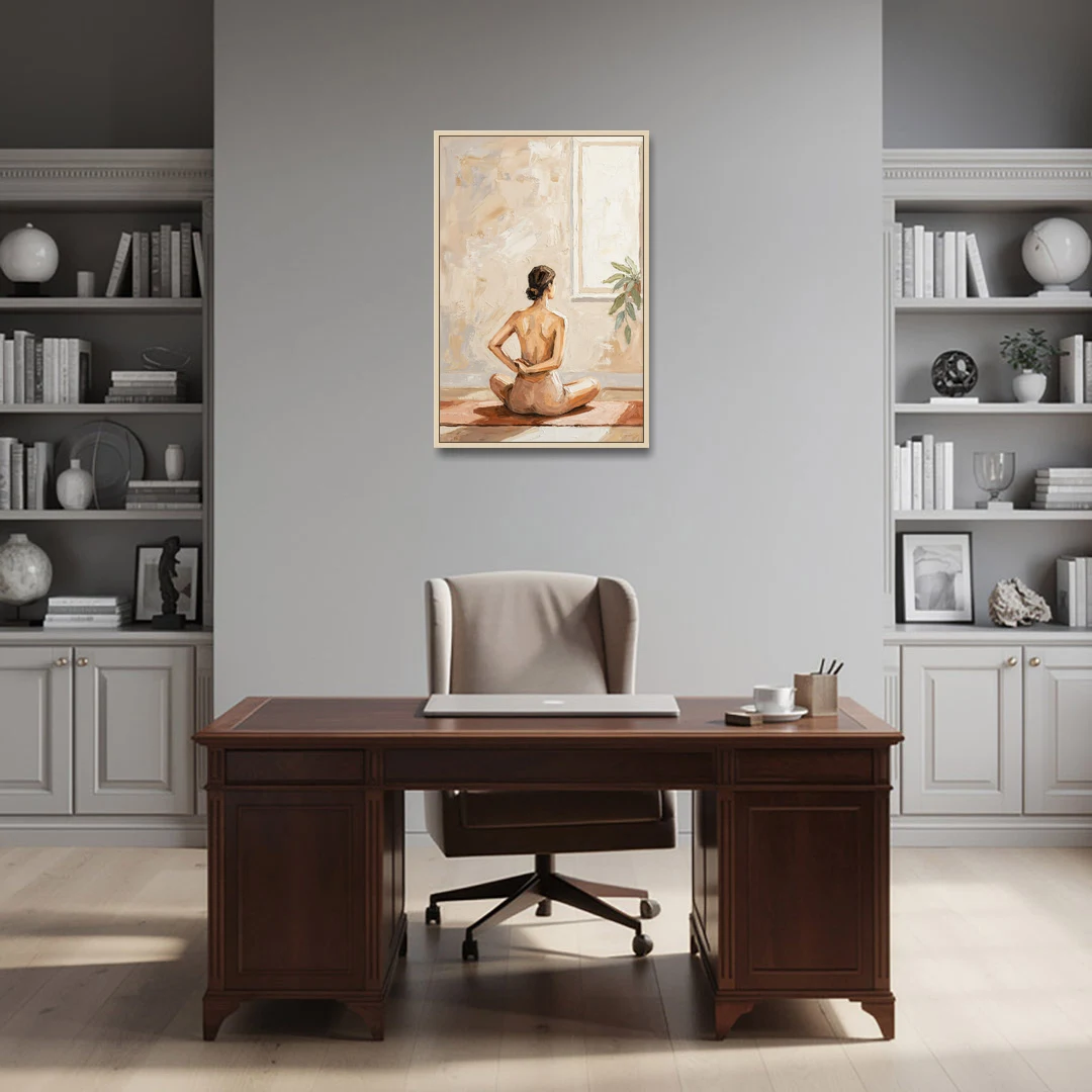 Yoga Wall Art Seated Pose by the Tall Window - Oak Framed Canvas Wall Art - Office - 24x36