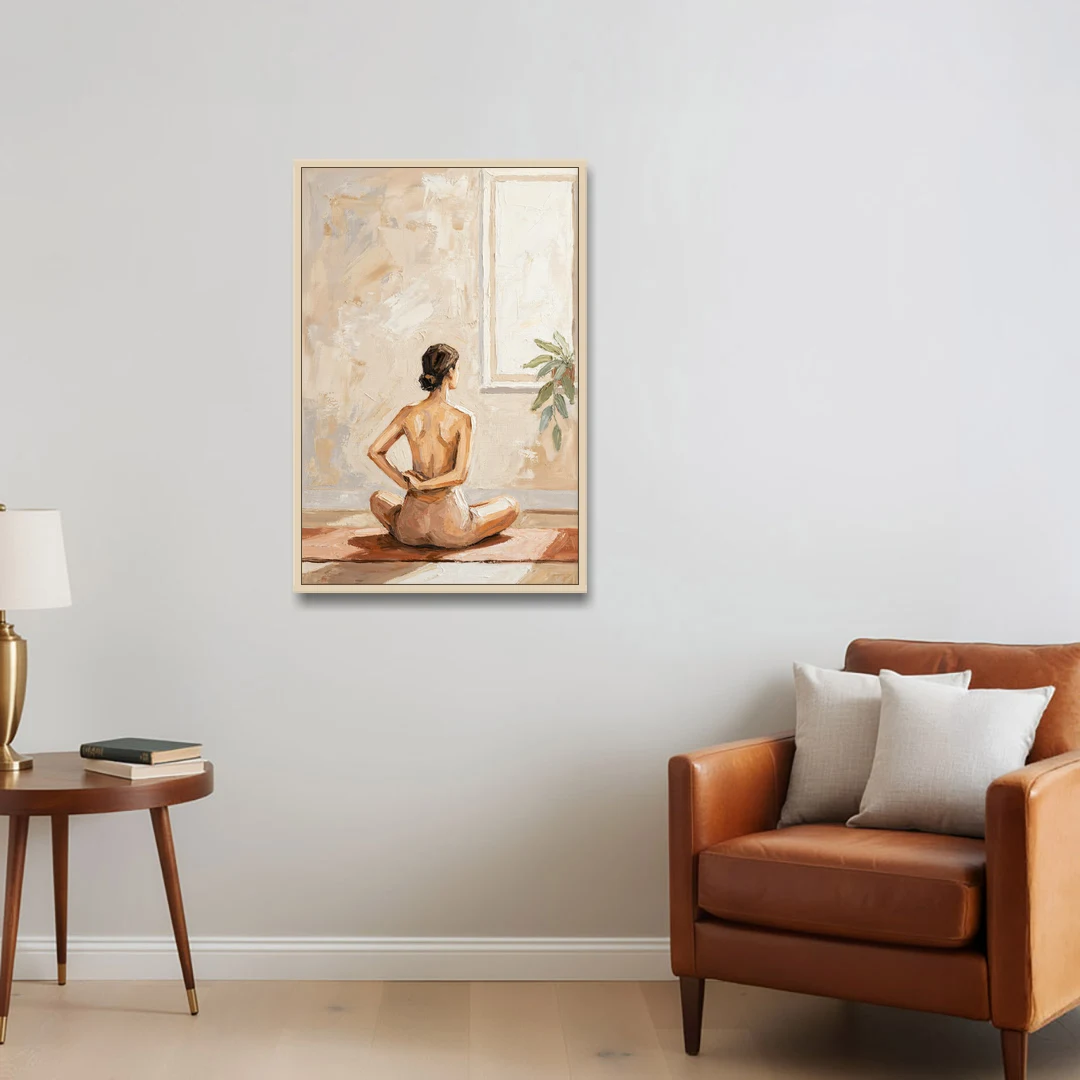 Yoga Wall Art Seated Pose by the Tall Window - Oak Framed Canvas Wall Art - Sofa - 24x36