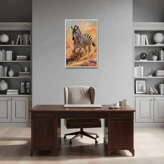 Safari Zebra Framed Art in Red Dust - White Framed Canvas Wall Art - Office - 24x36