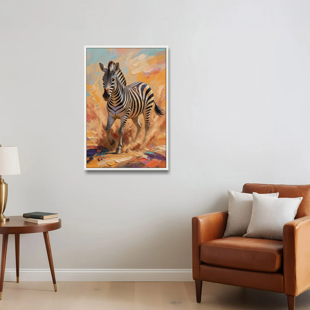 Safari Zebra Framed Art in Red Dust - White Framed Canvas Wall Art - Sofa - 24x36