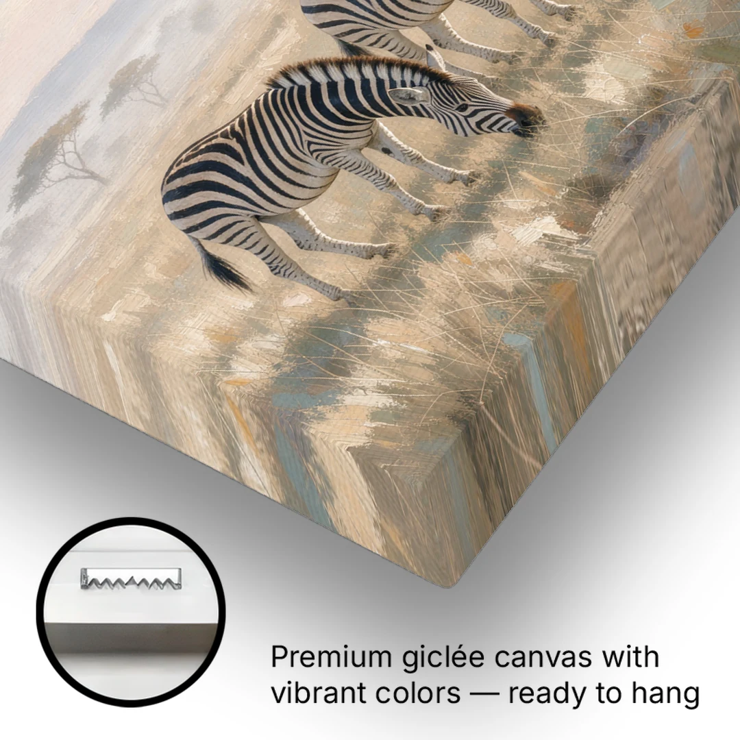 Zebra Grazing Under Acacia for the Living Room - Canvas Wall Art - Gallery Wrap Corner