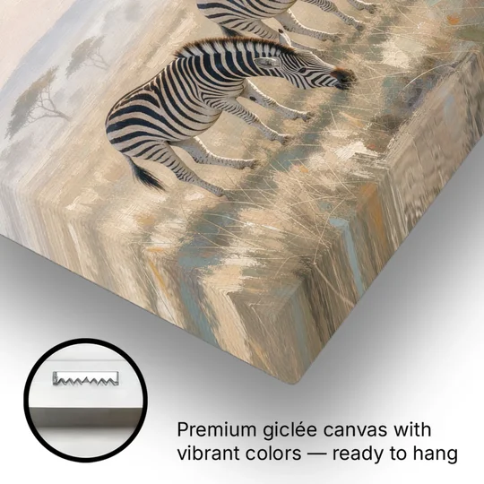 Zebra Grazing Under Acacia for the Living Room - Canvas Wall Art - Gallery Wrap Corner
