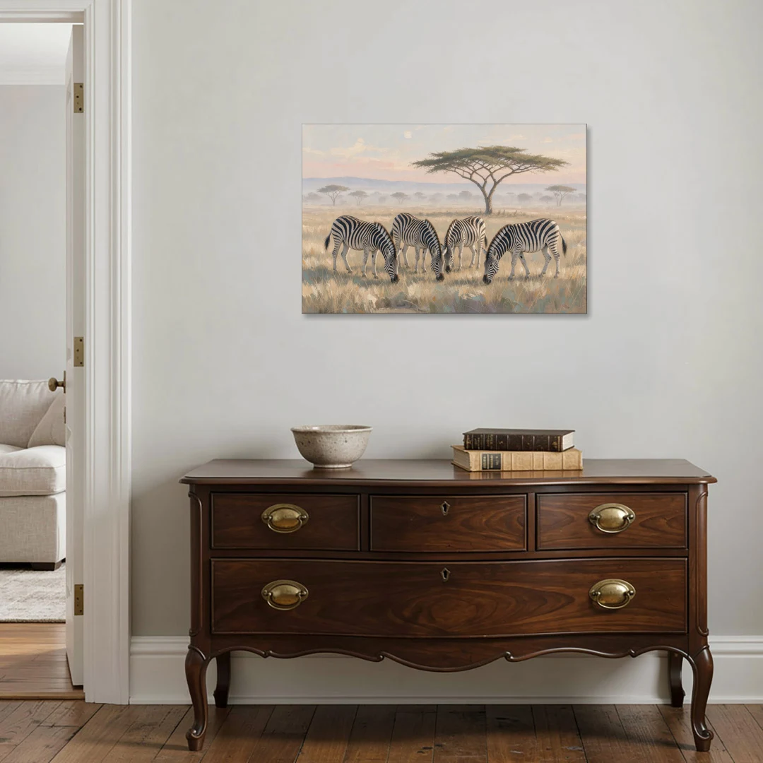 Zebra Grazing Under Acacia for the Living Room - Canvas Wall Art - Coffee Table - 36x24