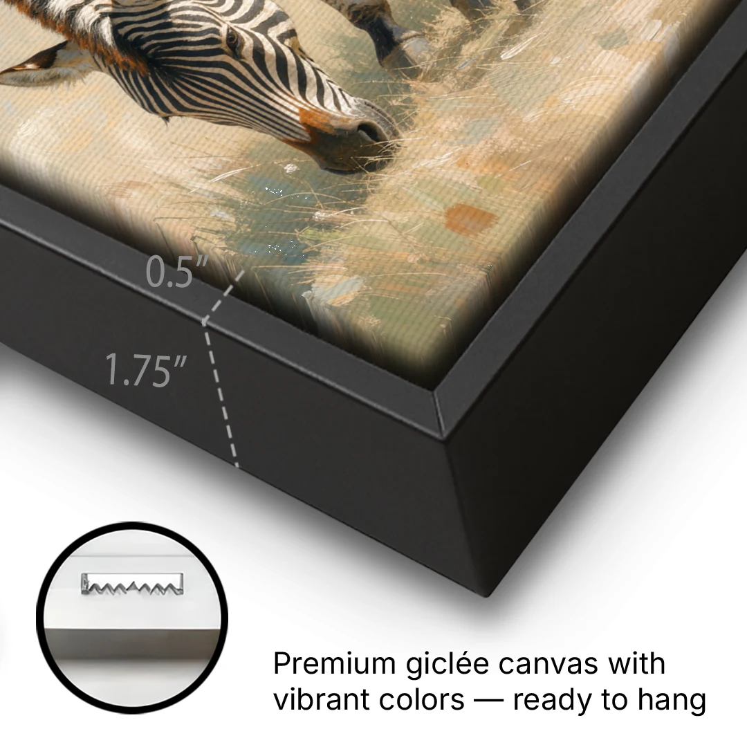 Zebra Mare Nuzzling Her Foal for the Bathroom - Black Framed Canvas Wall Art - Gallery Wrap Corner