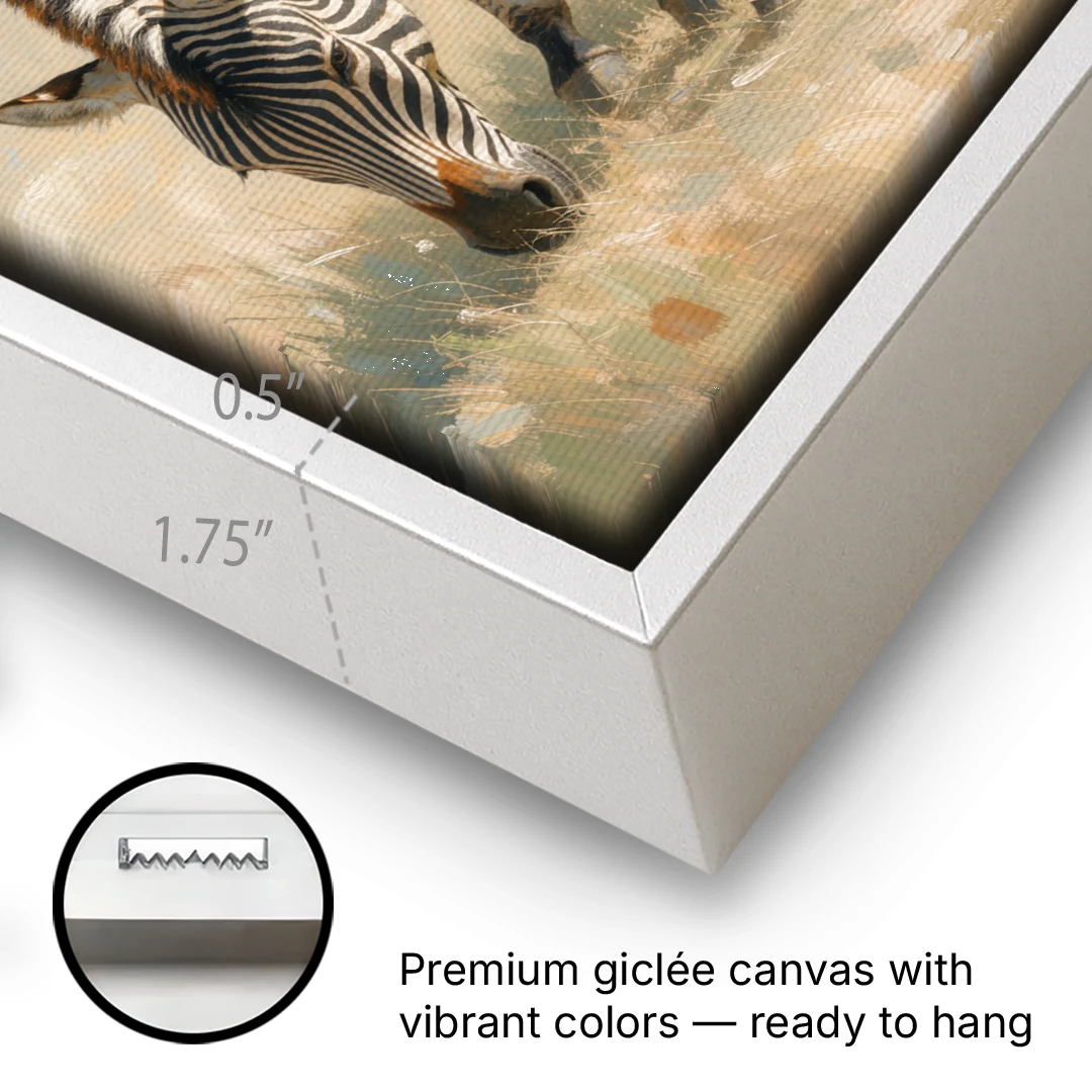 Zebra Mare Nuzzling Her Foal for the Bathroom - White Framed Canvas Wall Art - Gallery Wrap Corner