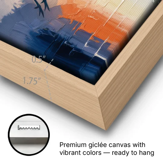 Zen Crane Calm - Oak Framed Canvas Wall Art - Gallery Wrap Corner