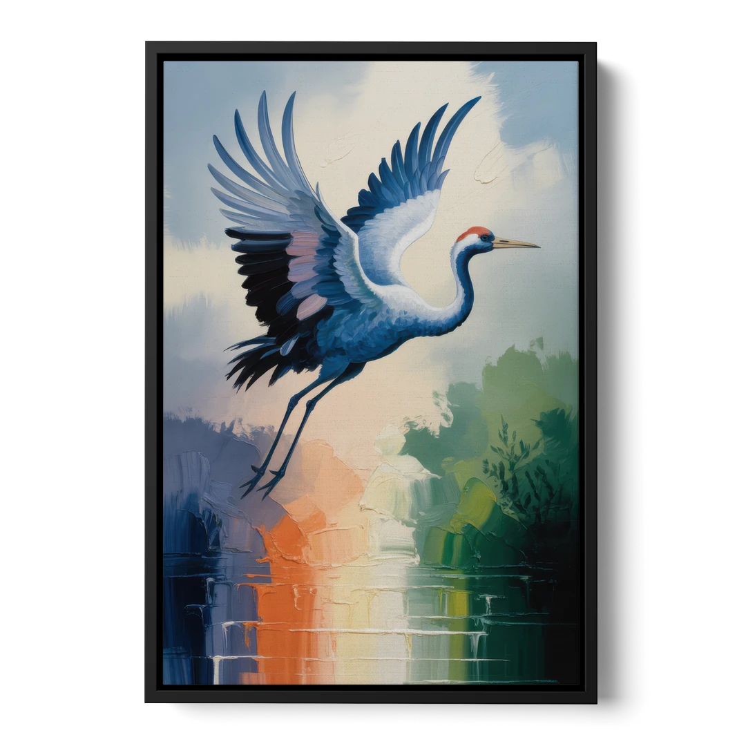 Zen Crane Calm - Black Framed Canvas Wall Art - Front