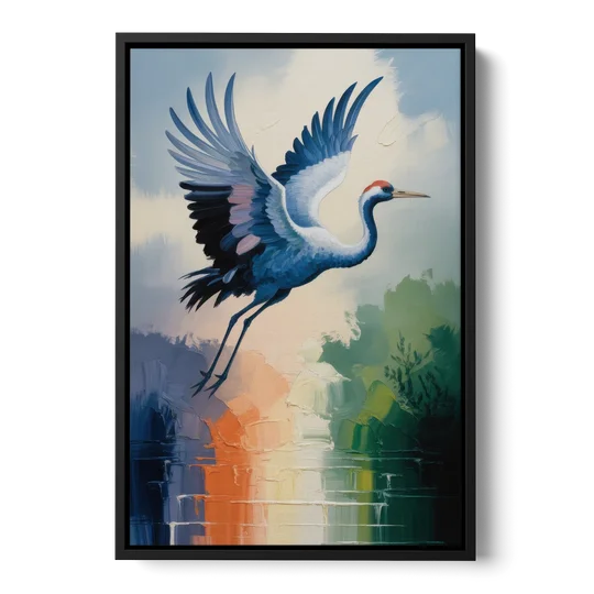Zen Crane Calm - Black Framed Canvas Wall Art - Front
