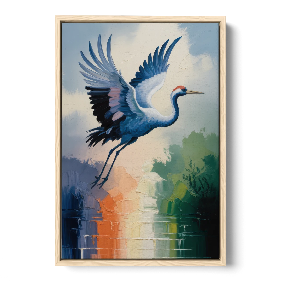 Zen Crane Calm - Oak Framed Canvas Wall Art - Front
