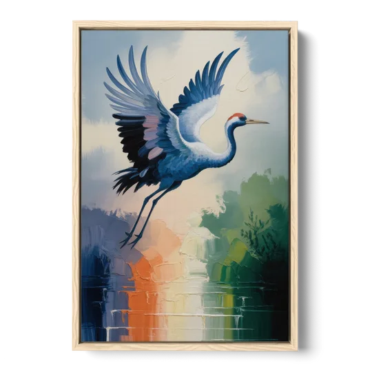 Zen Crane Calm - Oak Framed Canvas Wall Art - Front