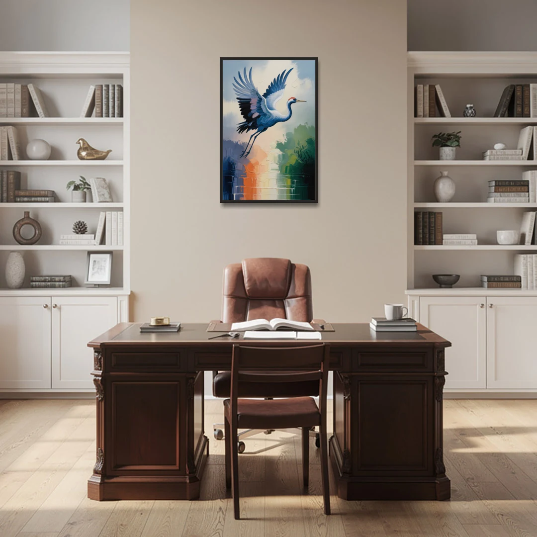 Zen Crane Calm - Black Framed Canvas Wall Art - Office - 24x36