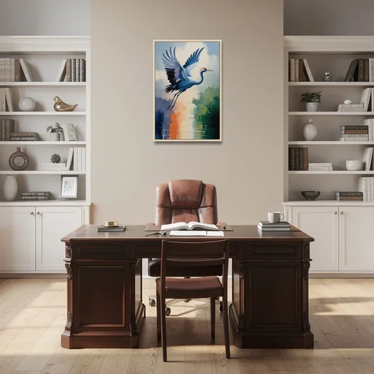 Zen Crane Calm - Oak Framed Canvas Wall Art - Office - 24x36