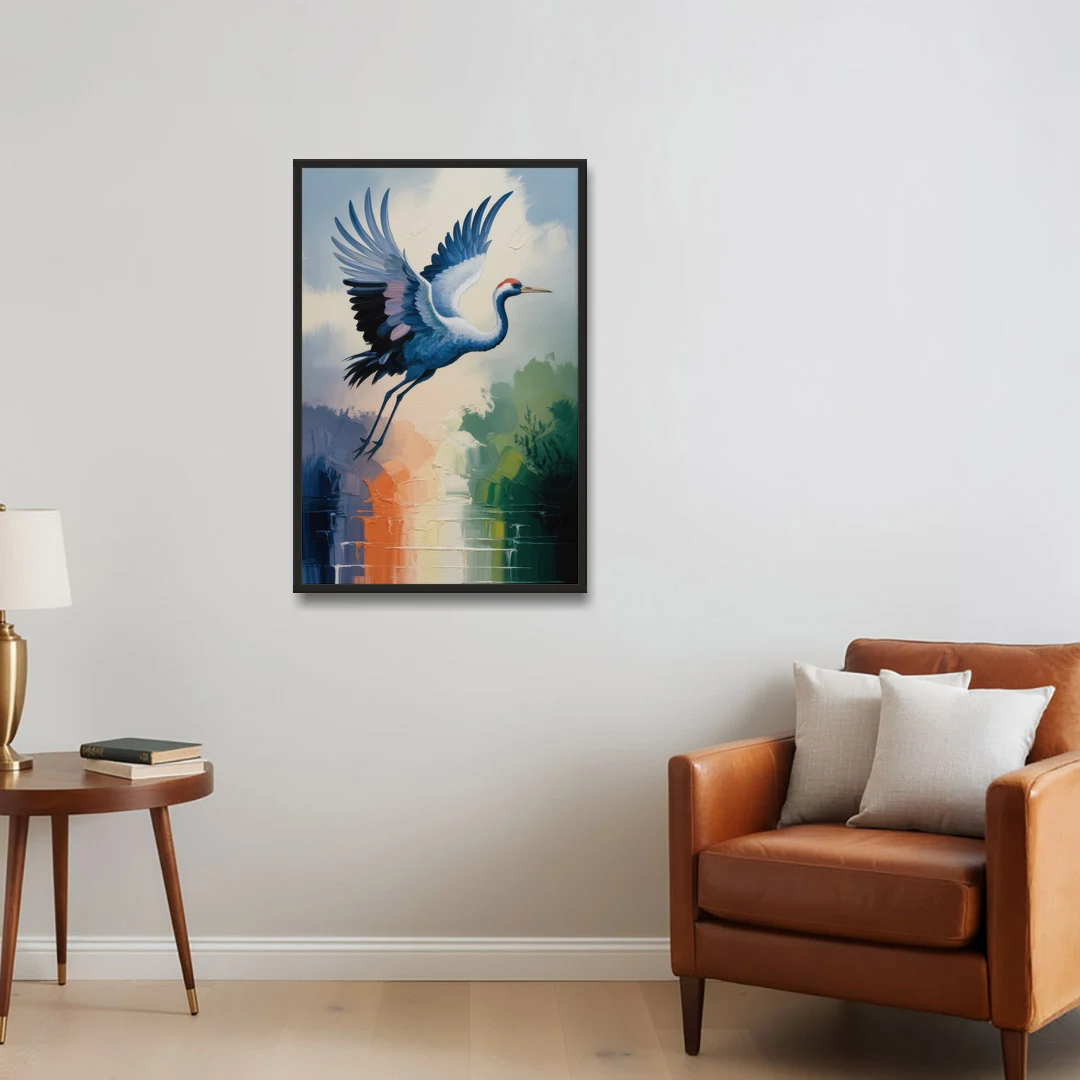 Zen Crane Calm - Black Framed Canvas Wall Art - Sofa - 24x36
