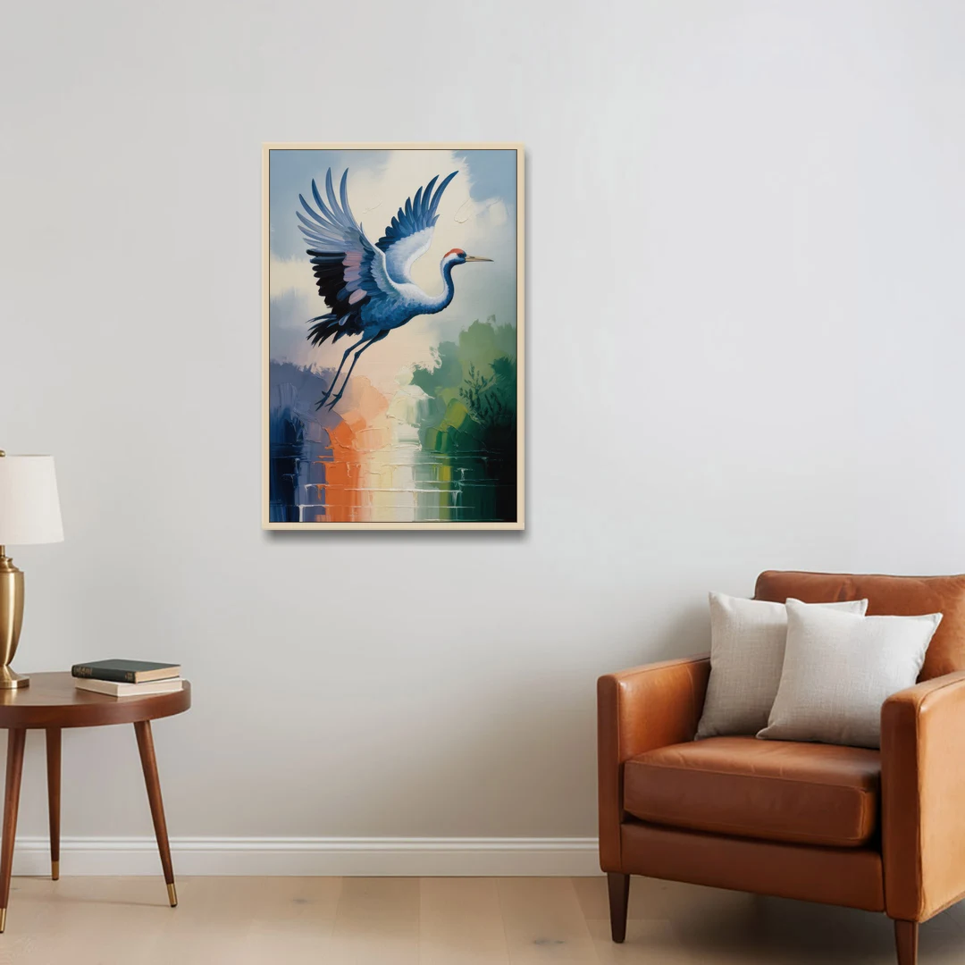 Zen Crane Calm - Oak Framed Canvas Wall Art - Sofa - 24x36