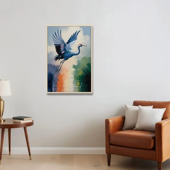 Zen Crane Calm - Oak Framed Canvas Wall Art - Sofa - 24x36