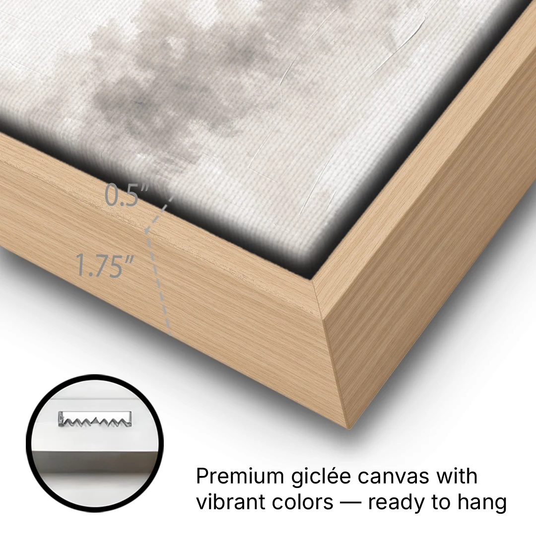 Zen Wall Art Open Ink Circle with Cedar Smudge - Oak Framed Canvas Wall Art - Gallery Wrap Corner
