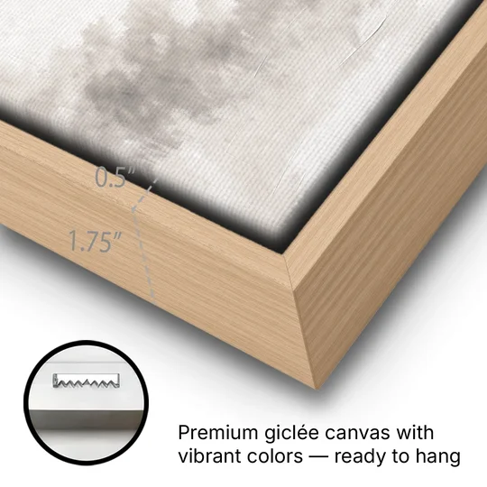 Zen Wall Art Open Ink Circle with Cedar Smudge - Oak Framed Canvas Wall Art - Gallery Wrap Corner