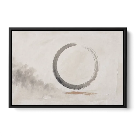 Zen Wall Art Open Ink Circle with Cedar Smudge - Black Framed Canvas Wall Art - Front