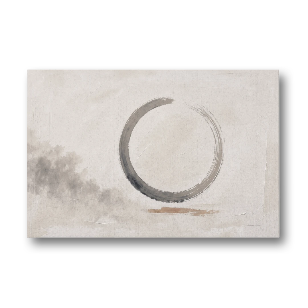 Zen Wall Art Open Ink Circle with Cedar Smudge - Canvas Wall Art - Front