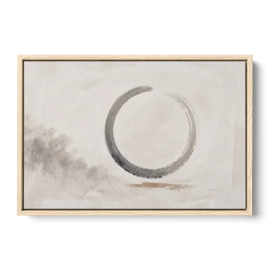 Zen Wall Art Open Ink Circle with Cedar Smudge - Oak Framed Canvas Wall Art - Front