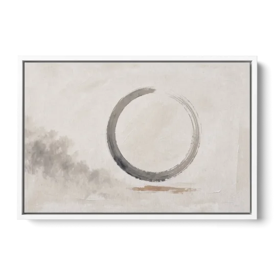 Zen Wall Art Open Ink Circle with Cedar Smudge - White Framed Canvas Wall Art - Front