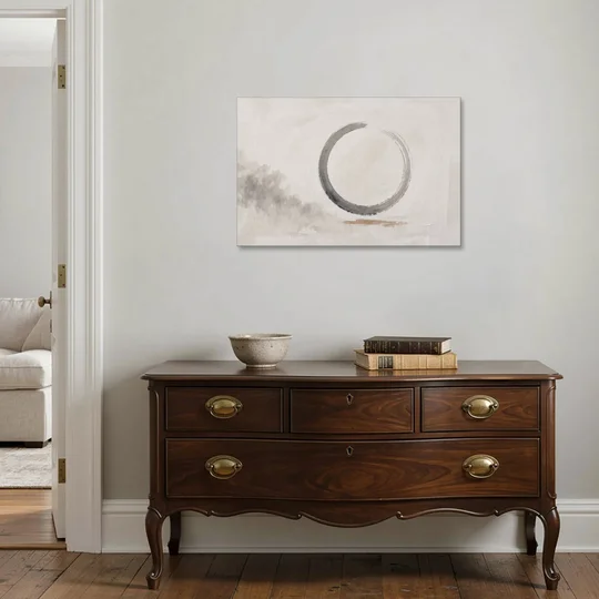 Zen Wall Art Open Ink Circle with Cedar Smudge - Canvas Wall Art - Coffee Table - 36x24