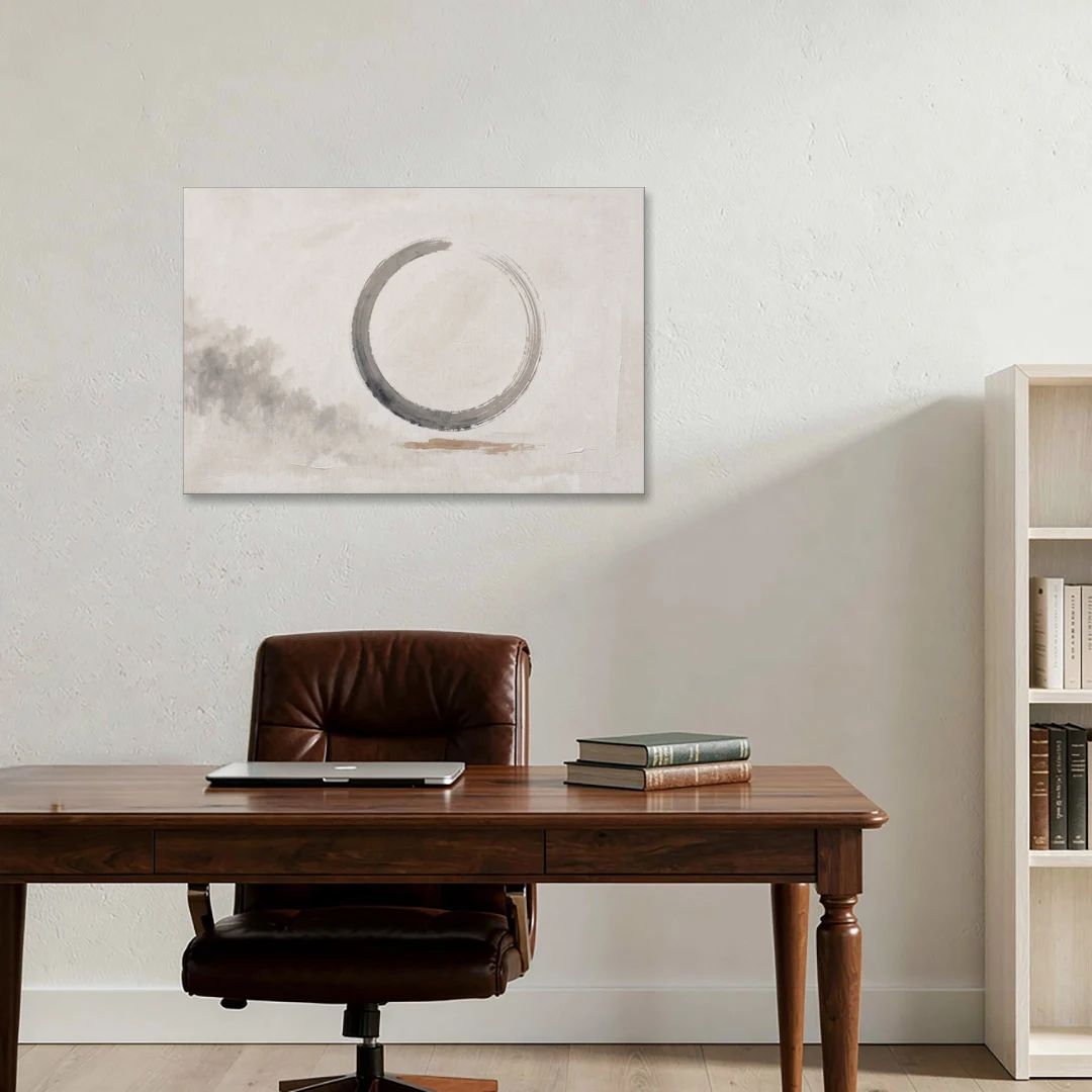 Zen Wall Art Open Ink Circle with Cedar Smudge - Canvas Wall Art - Office - 36x24
