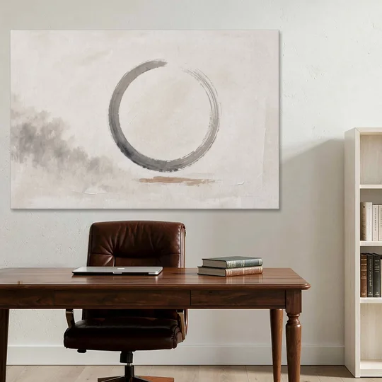 Zen Wall Art Open Ink Circle with Cedar Smudge - Canvas Wall Art - Office - 60x40