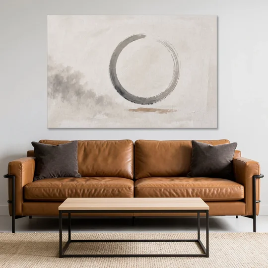 Zen Wall Art Open Ink Circle with Cedar Smudge - Canvas Wall Art - Sofa - 60x40